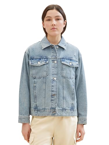 Tom Tailor Denim Damen Oversized Fit Jeansjacke, 10122 - Destroyed Light Stone Blue Den, M von TOM TAILOR Denim