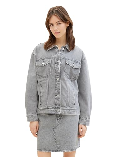 Tom Tailor Denim Damen Oversized Fit Jeansjacke, 10219 - Used Mid Stone Grey Denim, S von TOM TAILOR Denim