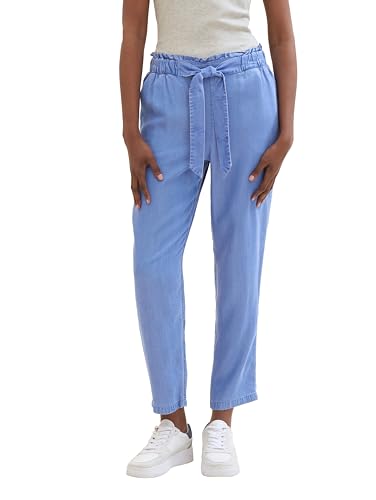 Tom Tailor Denim Damen Paperbag Hose mit Bindegürtel, 12328 - Bright Mid Blue Chambray, L von TOM TAILOR Denim