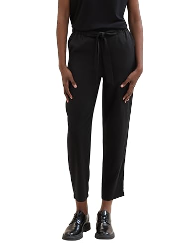 Tom Tailor Denim Damen Paperbag Hose mit Bindegürtel, 14482 - Deep Black, L von TOM TAILOR Denim