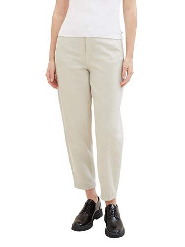 TOM TAILOR Denim Damen Paperbag Hose mit Raffung, Beige Grey, M von TOM TAILOR Denim