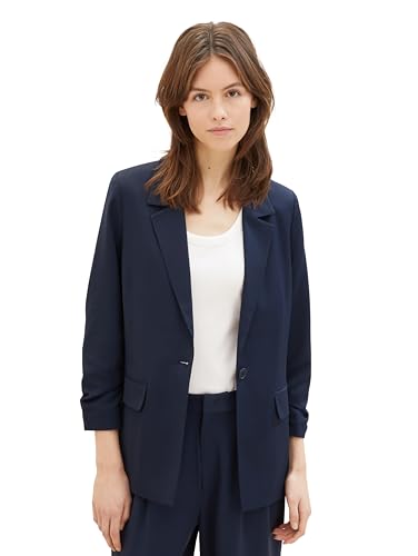 Tom Tailor Denim Damen Regular Fit Basic Blazer mit gerafftem Arm, 10668 - Sky Captain Blue, S von TOM TAILOR Denim