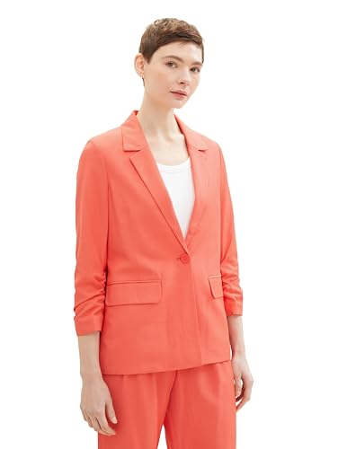 Tom Tailor Denim Damen Regular Fit Basic Blazer mit gerafftem Arm, 11042 - Plain Red, XS von TOM TAILOR Denim