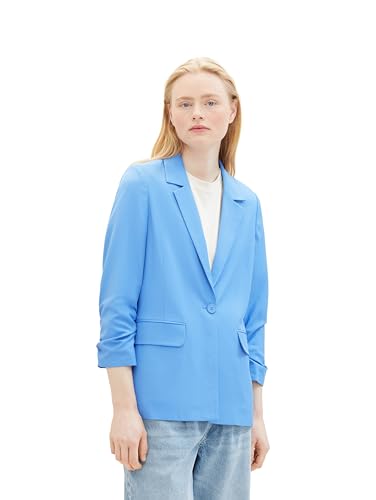 Tom Tailor Denim Damen Regular Fit Basic Blazer mit gerafftem Arm, 18712 - Sicilian Blue, L von TOM TAILOR Denim