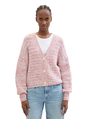 Tom Tailor Denim Damen Strickjacke mit V-Ausschnitt, 34962 - Mouline With Rose And Blue, S von TOM TAILOR Denim