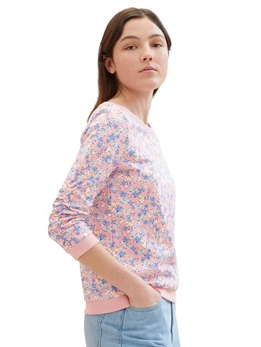 Tom Tailor Denim Damen Sweatshirt mit Raffarm & Muster, 35696 - Pink Flower Print, L von TOM TAILOR Denim