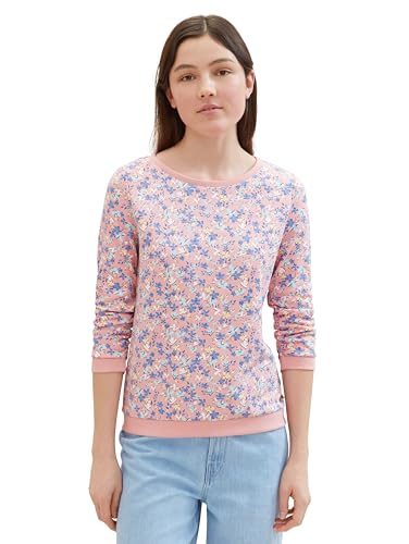 Tom Tailor Denim Damen Sweatshirt mit Raffarm & Muster, 35696 - Pink Flower Print, S von TOM TAILOR Denim