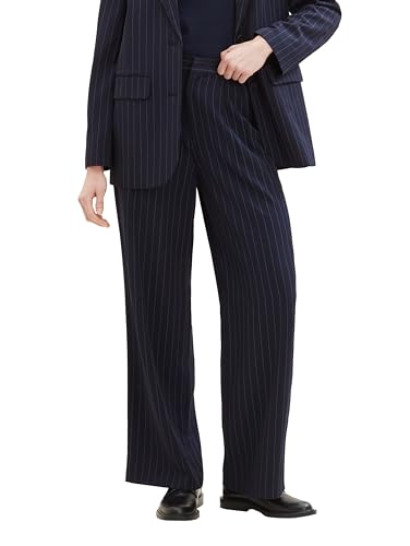 Tom Tailor Denim Damen Wide Leg Stoffhose, 34667 - Navy Blue Pinstripe, M von TOM TAILOR Denim