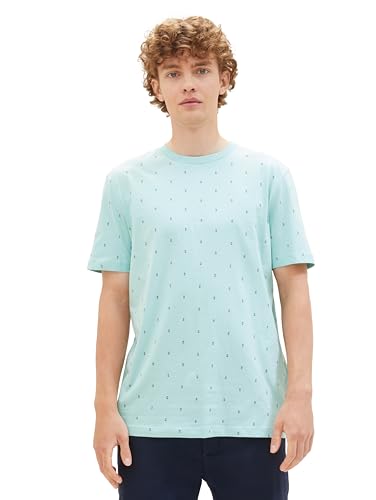Tom Tailor Denim Herren Basic Crew-Neck T-Shirt mit Allover-Print, 34996 - Blue Vertical D Print, S von TOM TAILOR Denim
