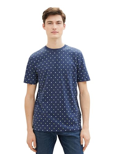 Tom Tailor Denim Herren Basic Crew-Neck T-Shirt mit Allover-Print, 34998 - Dark Blue Triangle D Print, L von TOM TAILOR Denim