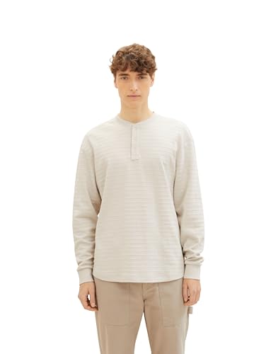 Tom Tailor Denim Herren Basic Henley-Langarmshirt mit Struktur, 27609 - Cold Beige, XL von TOM TAILOR Denim
