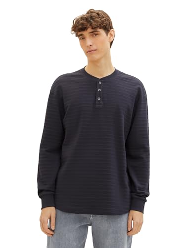 Tom Tailor Denim Herren Basic Henley-Langarmshirt mit Struktur, 29476 - Coal Grey, XXL von TOM TAILOR Denim