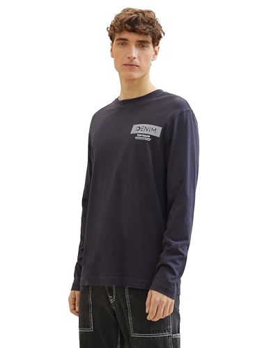 Tom Tailor Denim Herren Basic Longsleeve mit Logo-Print, 29476 - Coal Grey, S von TOM TAILOR Denim