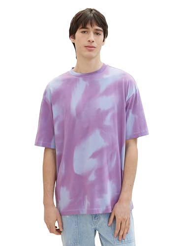 Tom Tailor Denim Herren Basic T-Shirt mit Allover-Print, 34822 - Blue Purple Soft Camouflage, M von TOM TAILOR Denim