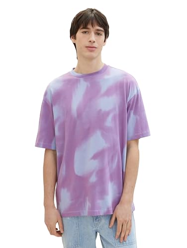 Tom Tailor Denim Herren Basic T-Shirt mit Allover-Print, 34822 - Blue Purple Soft Camouflage, XS von TOM TAILOR Denim