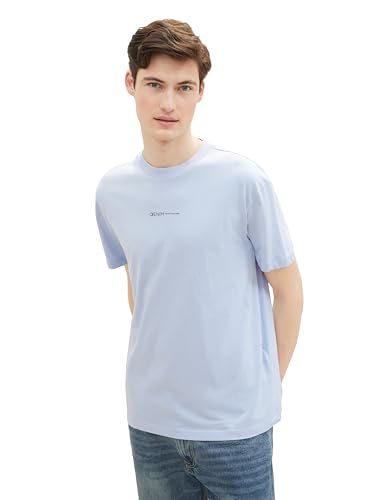 TOM TAILOR Denim Herren Basic T-Shirt mit Logo-Print, Brunnera Blue, XL von TOM TAILOR Denim