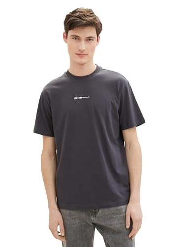 TOM TAILOR Denim Herren Basic T-Shirt mit Logo-Print, coal grey, XXL von TOM TAILOR Denim