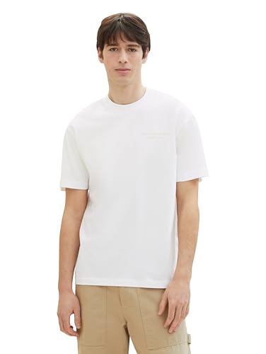 Tom Tailor Denim Herren Basic T-Shirt mit Print auf der Rückseite, 20000 - White, L von TOM TAILOR Denim