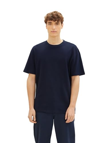 TOM TAILOR Denim Herren Basic T-Shirt mit Struktur, sky captain blue, XL von TOM TAILOR Denim