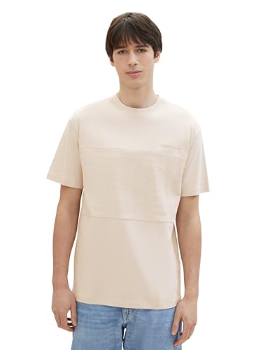 Tom Tailor Denim Herren Basic T-Shirt mit dekorativem Einsatz, 27609 - Cold Beige, L von TOM TAILOR Denim