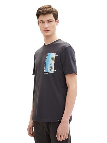 Tom Tailor Denim Herren Basic T-Shirt mit sommerlichem Print, 29476 - Coal Grey, XS Tom Tailor Denim Herren Basic T-Shirt mit sommerlichem Print, 29476 - Coal Grey, XS von TOM TAILOR Denim