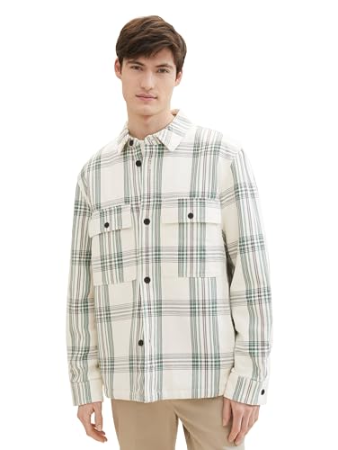 Tom Tailor Denim Herren Overshirt Jacke mit Karo-Muster aus Baumwolle, 34117 - Off White Green Fine Check, XL Tom Tailor Denim Herren Overshirt Jacke mit Karo-Muster aus Baumwolle, 34117 - Off White Green Fine Check, XL von TOM TAILOR Denim