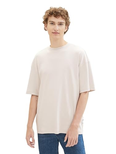 Tom Tailor Denim Herren Oversize Ripp T-Shirt mit Stretch, 27609 - Cold Beige, L von TOM TAILOR Denim