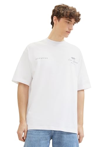 Tom Tailor Denim Herren Oversized T-Shirt mit Print auf der Rückseite, 20000 - White, XS von TOM TAILOR Denim