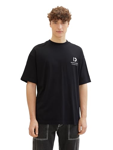 Tom Tailor Denim Herren Oversized T-Shirt mit Print auf der Rückseite, 29999 - Black, XXL von TOM TAILOR Denim