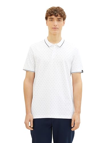 Tom Tailor Denim Herren Piqué Poloshirt mit Punkten, 34995 - White Mini Squares Print, S von TOM TAILOR Denim