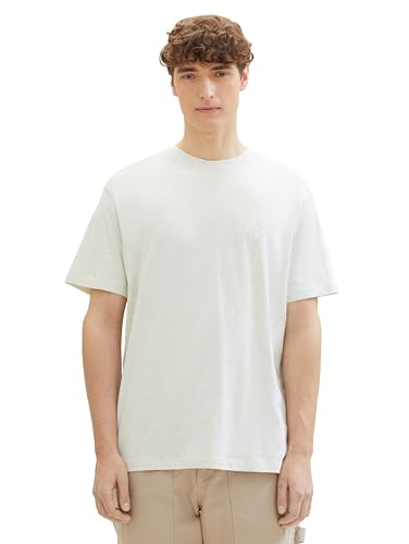 Tom Tailor Denim Herren Relaxed Fit T-Shirt aus Baumwolle, 35001 - Green White Slub Structure, L von TOM TAILOR Denim