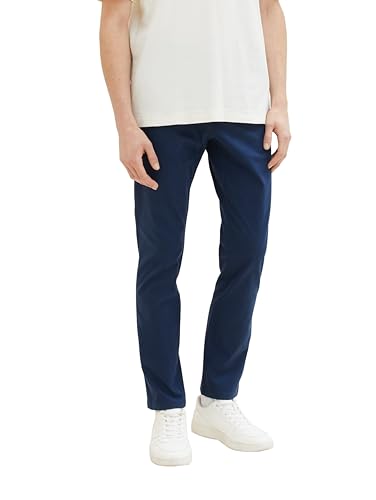 Tom Tailor Denim Herren Slim Fit Chino Hose mit Gürtel, 34732 - Navy Mini Houndstooth, 29/32 von TOM TAILOR Denim