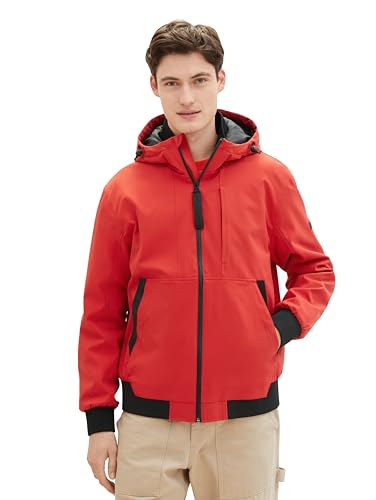 Tom Tailor Denim Herren Softshell-Jacke mit Kapuze, 11487 - Clean Red, L von TOM TAILOR Denim