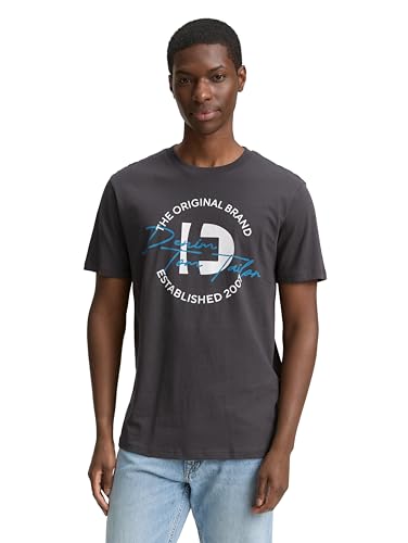 Tom Tailor T-Shirt mit Logo-Print, Light Stone Grey Melange, XXL von TOM TAILOR Denim