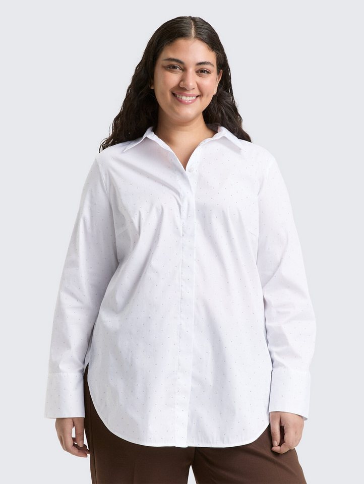 TOM TAILOR PLUS Langarmbluse Blusen & Shirts Plus Size - Loose Fit Bluse mit Strasssteinen von TOM TAILOR PLUS