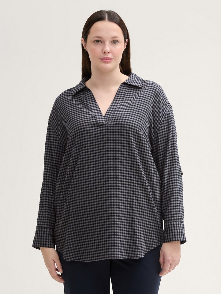 TOM TAILOR PLUS Langarmbluse Plus Size - Flanellbluse mit Karomuster mit langen Ärmeln mit Turn-Up-Option von TOM TAILOR PLUS
