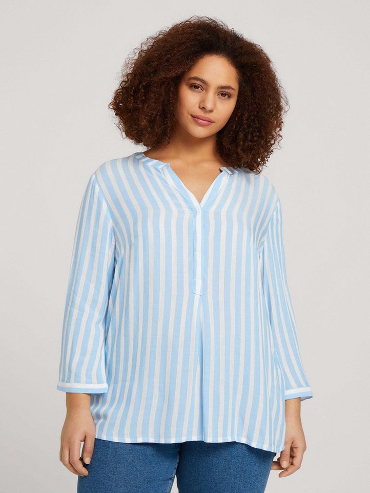 TOM TAILOR PLUS Langarmbluse Plus Size - Henleybluse mit Streifenmuster von TOM TAILOR PLUS