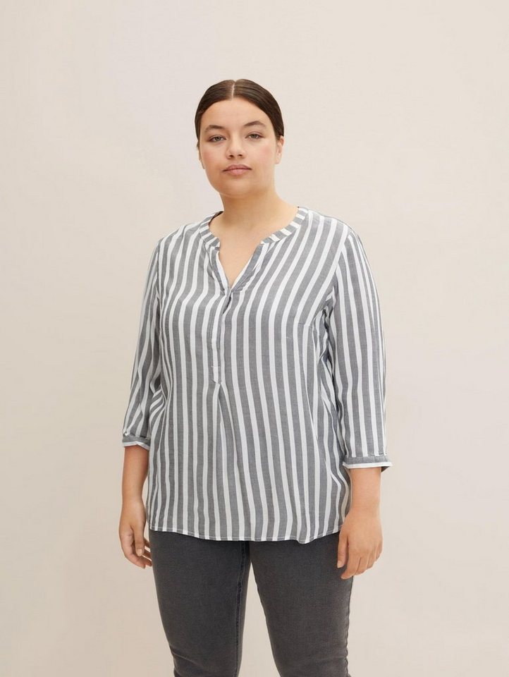 TOM TAILOR PLUS Langarmbluse Plus Size - Henleybluse mit Streifenmuster Plus Size - Henleybluse mit Streifenmuster von TOM TAILOR PLUS