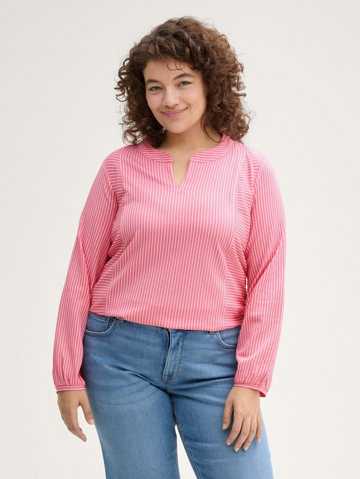 TOM TAILOR PLUS Langarmshirt Plus Size - Blusenshirt mit Streifenmuster Plus Size - Blusenshirt mit Streifenmuster von TOM TAILOR PLUS