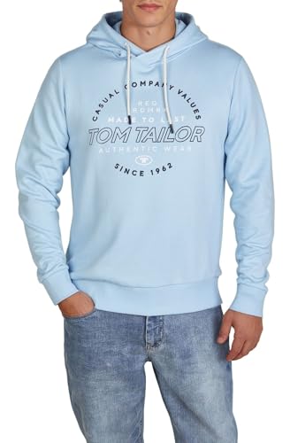 TOM TAILOR Hoodie Herren Regular Fit Kapuzenpullover Pullover Print Schwarz,Größe:XL, Farbe:Middle Sky Blue (34591) von TOM TAILOR