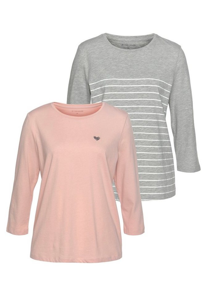 TOM TAILOR 3/4-Arm-Shirt (Packung, 2-tlg., 2er-Pack) im Doppel - immer Ringel + uni von TOM TAILOR