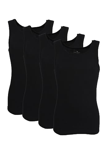 TOM TAILOR 4er Pack Herren Doppelripp Tank Top Unterhemd (schwarz-dunkel-Uni, 3XL) von TOM TAILOR