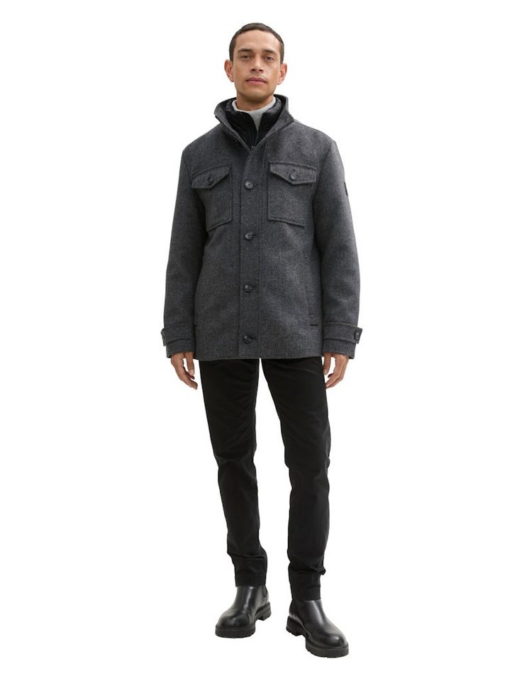 TOM TAILOR Allwetterjacke wool jacket 2 in 1 dark grey black herringbone von TOM TAILOR