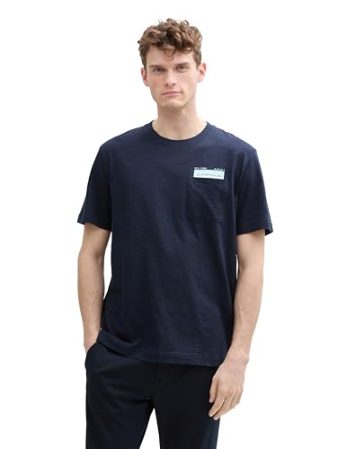 TOM TAILOR Basic Langarmshirt mit Henley-Kragen, Sky Captain Blue Stripy Inject, XXXL von TOM TAILOR