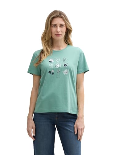 TOM TAILOR Basic T-Shirt aus Bio-Baumwolle, Multicolor Green dot Structure, XS von TOM TAILOR