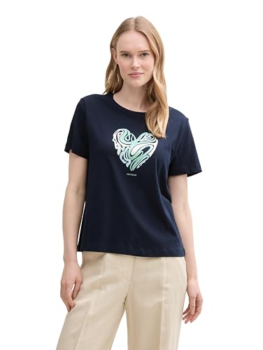TOM TAILOR Basic T-Shirt aus Bio-Baumwolle, Multicolor White dot Structure, S von TOM TAILOR