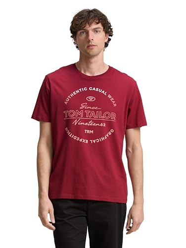 TOM TAILOR Basic T-Shirt mit Logo-Print, Sky Captain Blue, XXL von TOM TAILOR