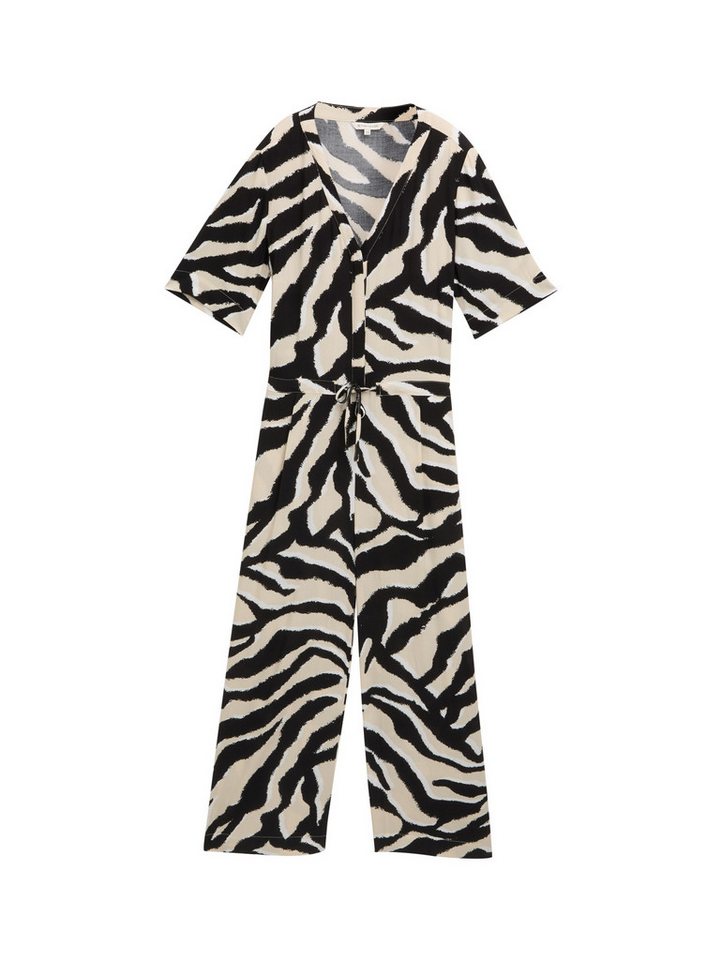 TOM TAILOR Blusenkleid overall v-neck with belt abstract beige zebra von TOM TAILOR