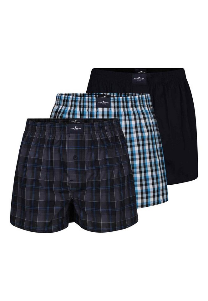 TOM TAILOR Boxershorts TOM TAILOR Herren Boxershort blau kariert 3er Pack (3-St) von TOM TAILOR