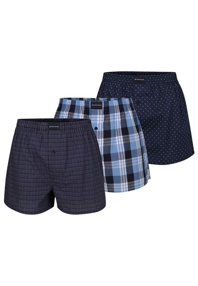 TOM TAILOR Boxershorts TOM TAILOR Herren Boxershort blau kariert 3er Pack (3-St) von TOM TAILOR